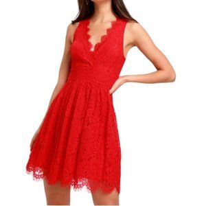 Lulus Dress Size XS Red Lace Sleeveless Skater In This Moment Party Mini NWT NEW